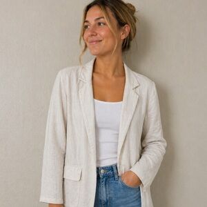 NWT Stoosh Size Large Beige Linen Blend Blazer for Women